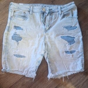 Distressed Light Blue Denim Shorts
